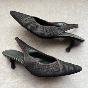 Donald J Pliner Brown Tweed Slingback Heel Pump Women 9 Preppy Academia Classic